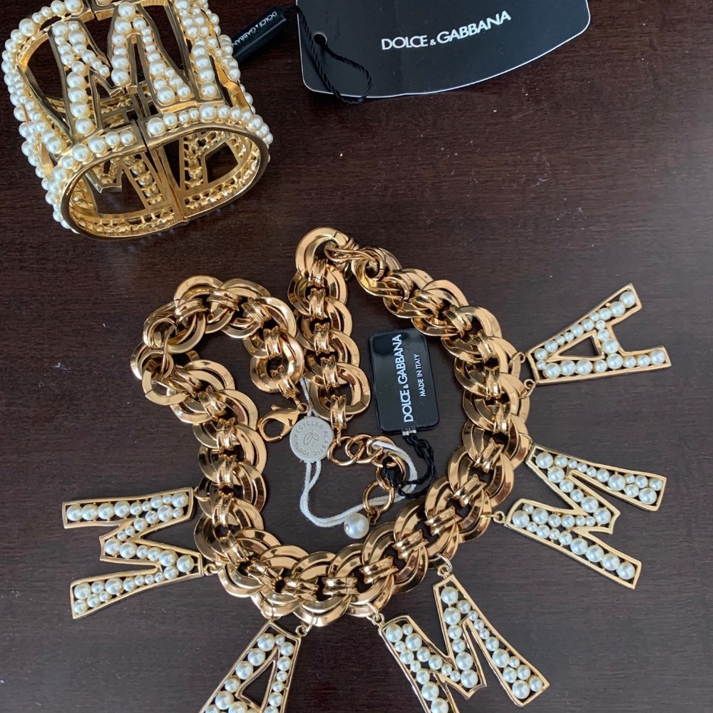 DOLCE GABBANA  ,,MAMA" pearl chocker and bracelet - Picture 2 of 5